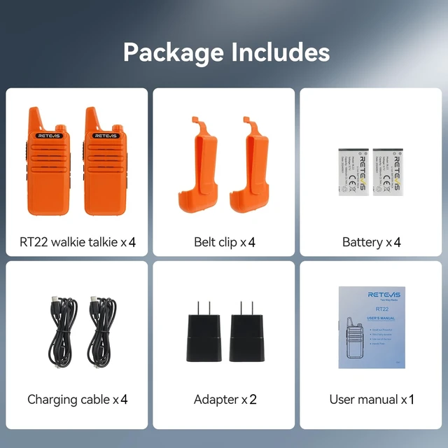 Alt view image 13 of 14 - RT22 Rechargeable Walkie Talkies, Long Range 2 Way Radio for Adults | Voice Activated, Emergency Alarm, Upgraded Type-C Charging, Portable Handheld Radio, Outdoor Hiking Travel(4 Pack, Orange)