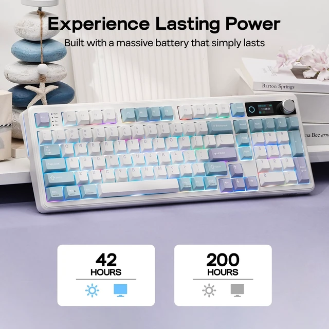 Alt view image 11 of 14 - TH99 PRO 96% Mechanical Keyboard with Screen & Knob, 10000mAh | 2.4Ghz/BT, Hot Swap, Custom Driver, RGB Backlit, PBT Keycap, Wireless Gaming Keyboard for PC/Mac (Blue&White, Creamy Jade)