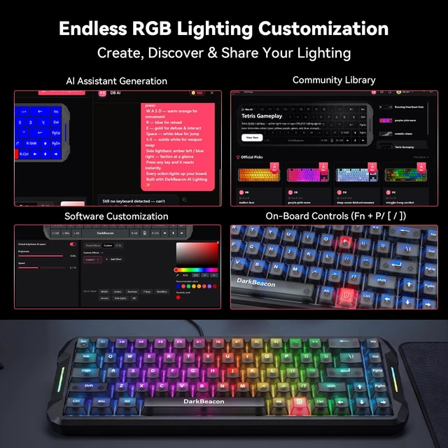 Alt view image 12 of 14 - Flux 68 HE Mechanical Gaming Keyboard Rapid Trigger with Adjustable Actuation 0.01-3.5 mm, Hall Effect Magnetic Switch, 8000Hz Polling, RGB Backlit, 65% Wired Keyboard for PC Laptop Gamer