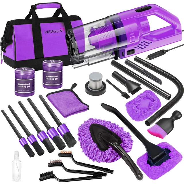 Alt view image 8 of 14 - 17PCS Car Cleaning Kit, Purple Car Interior Detailing Kit with High Power Handheld Vacuum, Detailing Brush Set, Windshield Cleaner, Cleaning Gel, Complete Auto Accessories for Women Gift