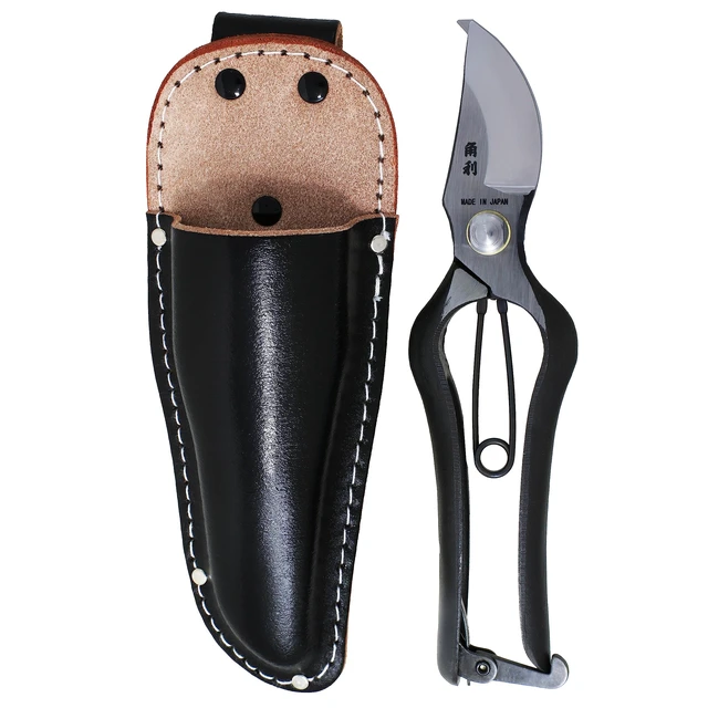 Alt view image 8 of 14 - Japanese Pruning Shears for Gardening Heavy Duty 8", Made in JAPAN, Professional Garden Bypass Pruners with Leather Sheath, Hand Forged Japanese Carbon Steel, Black