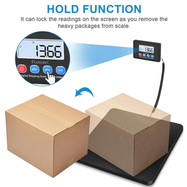 Alt view image 10 of 14 - Shipping Scale, 440LB x 10g High Accuracy Postal Scale, Hold & Tare | Carbon Fiber Platform, Digital Shipping Postal Scale for Packages, Luggage, Mailing, Postage, Battery & AC Adapter Included