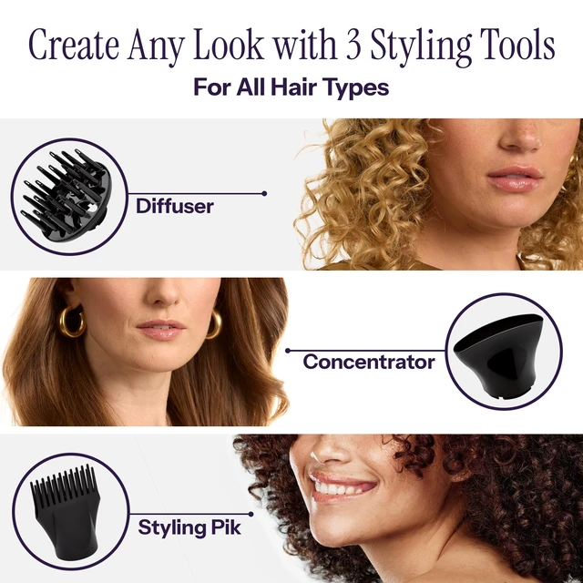 Alt view image 10 of 14 - Pro Artist 1875 Watt Turbo Ceramic + Ionic Hair Dryer, Purple | Fast Drying, Lightweight, 6 Heat/Speed Options + Cool Shot, Includes Diffuser, Concentrator & Styling Pik