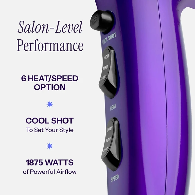 Alt view image 11 of 14 - Pro Artist 1875 Watt Turbo Ceramic + Ionic Hair Dryer, Purple | Fast Drying, Lightweight, 6 Heat/Speed Options + Cool Shot, Includes Diffuser, Concentrator & Styling Pik