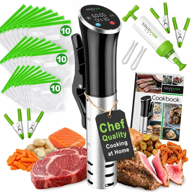 Alt view image 8 of 14 - Sous Vide Immersion Cooker Kit - Machine with Digital Timer, Temp Control, 30 Bags, Vacuum Pump, Suvee Cooker Gift for Chefs