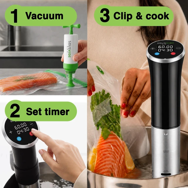 Alt view image 12 of 14 - Sous Vide Immersion Cooker Kit - Machine with Digital Timer, Temp Control, 30 Bags, Vacuum Pump, Suvee Cooker Gift for Chefs