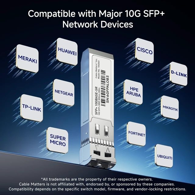 Alt view image 11 of 14 - 2-Pack 10GBASE-SR SFP+ LC Fiber Transceiver, up to 300m | 10G Multimode Fiber, Compatible with Cisco, Ubiquiti, TP-Link, D-Link, MikroTik, Netgear, Supermicro, HPE Aruba