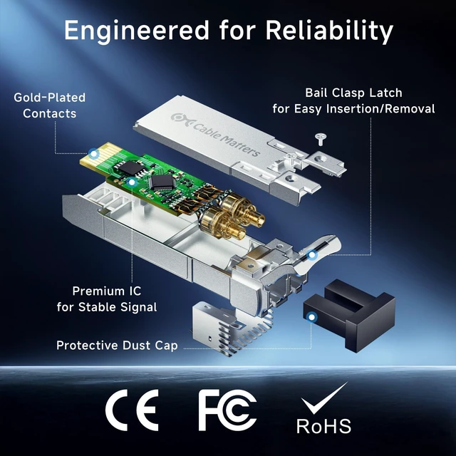 Alt view image 13 of 14 - 2-Pack 10GBASE-SR SFP+ LC Fiber Transceiver, up to 300m | 10G Multimode Fiber, Compatible with Cisco, Ubiquiti, TP-Link, D-Link, MikroTik, Netgear, Supermicro, HPE Aruba