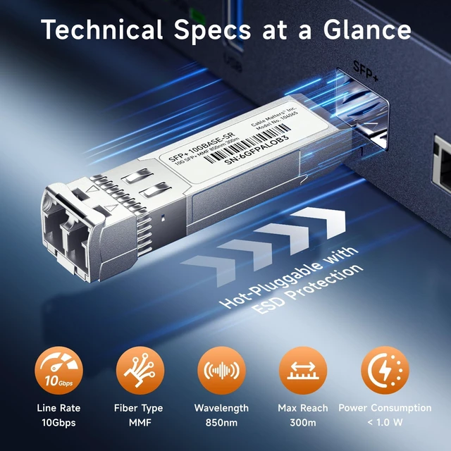 Alt view image 12 of 14 - 2-Pack 10GBASE-SR SFP+ LC Fiber Transceiver, up to 300m | 10G Multimode Fiber, Compatible with Cisco, Ubiquiti, TP-Link, D-Link, MikroTik, Netgear, Supermicro, HPE Aruba