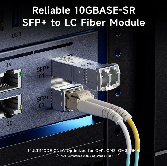 Alt view image 9 of 14 - 2-Pack 10GBASE-SR SFP+ LC Fiber Transceiver, up to 300m | 10G Multimode Fiber, Compatible with Cisco, Ubiquiti, TP-Link, D-Link, MikroTik, Netgear, Supermicro, HPE Aruba