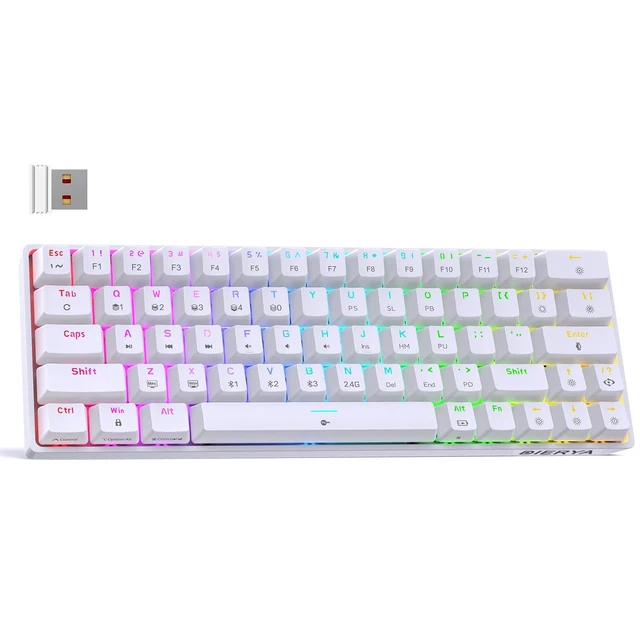 Alt view image 8 of 14 - DK63 60% Wireless Mechanical Gaming Keyboard | Bluetooth/2.4G/Wired | RGB Backlit Compact 63 Keys Mini Office Keyboard | with Red Switch | for Windows Laptop PC Gamer Typist-White