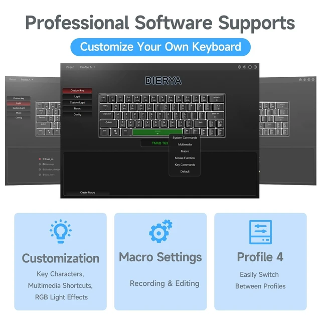 Alt view image 14 of 14 - DK63 60% Wireless Mechanical Gaming Keyboard | Bluetooth/2.4G/Wired | RGB Backlit Compact 63 Keys Mini Office Keyboard | with Red Switch | for Windows Laptop PC Gamer Typist-White