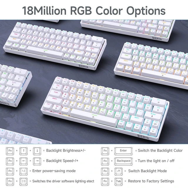 Alt view image 13 of 14 - DK63 60% Wireless Mechanical Gaming Keyboard | Bluetooth/2.4G/Wired | RGB Backlit Compact 63 Keys Mini Office Keyboard | with Red Switch | for Windows Laptop PC Gamer Typist-White