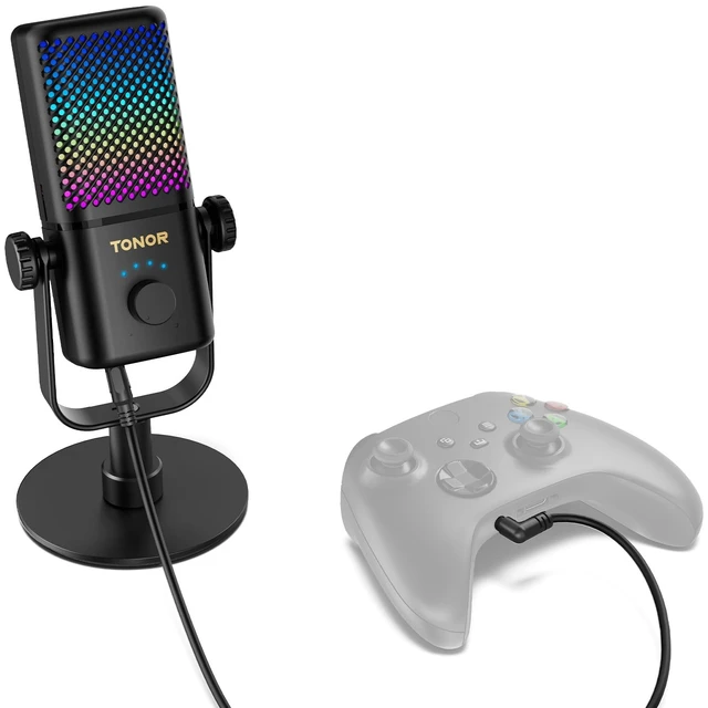 Alt view image 8 of 14 - Gaming Microphone Compatible with Xbox, RGB Condenser Streaming Mic, Low Noise, Gain Control, One Tap Mute, Compatible with Capture Card, 200 cm/78inch Cable, Desktop Stand, Black TCX3