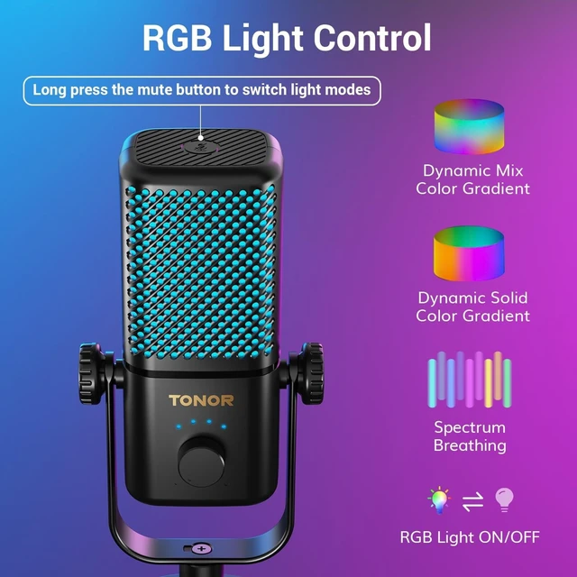 Alt view image 12 of 14 - Gaming Microphone Compatible with Xbox, RGB Condenser Streaming Mic, Low Noise, Gain Control, One Tap Mute, Compatible with Capture Card, 200 cm/78inch Cable, Desktop Stand, Black TCX3
