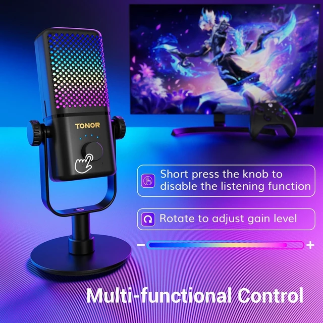 Alt view image 14 of 14 - Gaming Microphone Compatible with Xbox, RGB Condenser Streaming Mic, Low Noise, Gain Control, One Tap Mute, Compatible with Capture Card, 200 cm/78inch Cable, Desktop Stand, Black TCX3