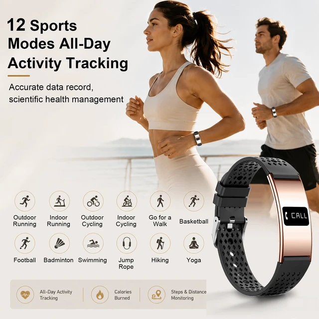 Alt view image 10 of 14 - Smart Bracelet for Women Men, Activity Fitness Tracker, Smart Wristband with Heart Rate/Blood Oxygen/Sleep Monitor/Pedometer, IPX8 Waterproof Slim Smart Watch for Android iPhone, 2 Bands, Gold