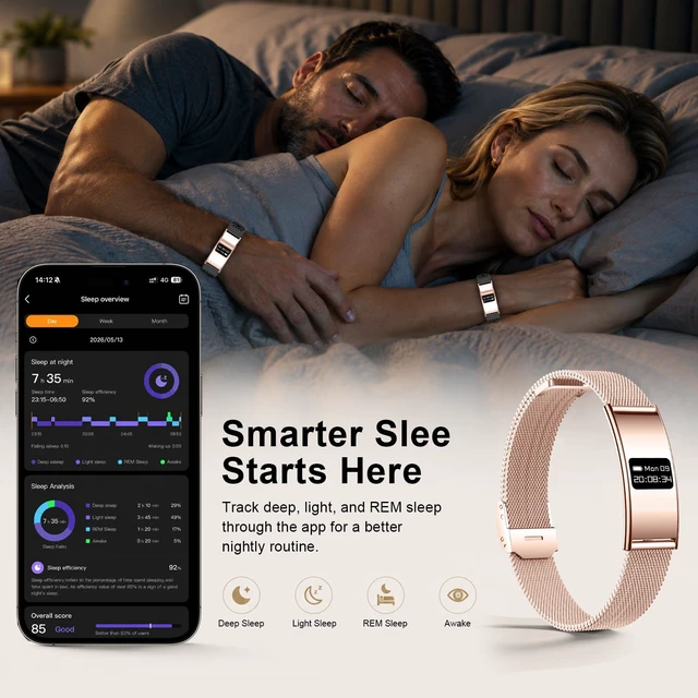 Alt view image 12 of 14 - Smart Bracelet for Women Men, Activity Fitness Tracker, Smart Wristband with Heart Rate/Blood Oxygen/Sleep Monitor/Pedometer, IPX8 Waterproof Slim Smart Watch for Android iPhone, 2 Bands, Gold