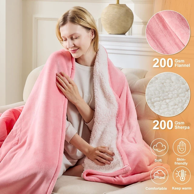 Alt view image 12 of 14 - Pink Heated Blanket, Electric Blanket Twin Size, ETL Certified | 10 Hours Auto Off, 5 Heat Settings, Even Fast Heating Blanket with Ultra-Soft Flannel Sherpa, Warm Gifts for Women, 62"x84"
