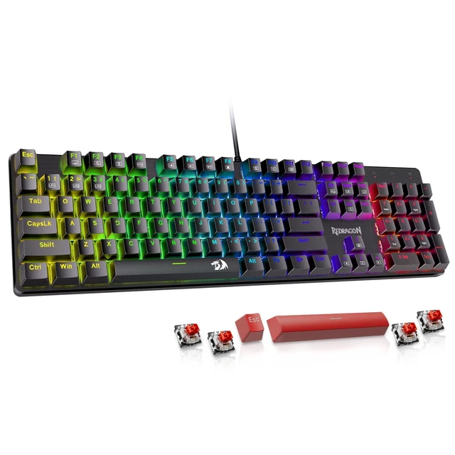 Alt view image 8 of 14 - Mechanical Gaming Keyboard Wired, 11 Programmable Backlit Modes, Hot-Swappable Red Switch, Anti-Ghosting, Double-Shot PBT Keycaps, Light Up Keyboard for PC Mac