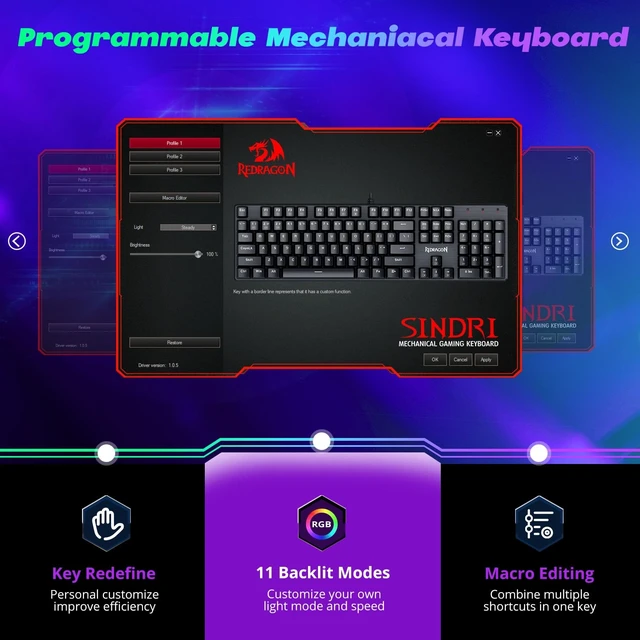 Alt view image 11 of 14 - Mechanical Gaming Keyboard Wired, 11 Programmable Backlit Modes, Hot-Swappable Red Switch, Anti-Ghosting, Double-Shot PBT Keycaps, Light Up Keyboard for PC Mac