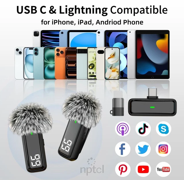 Alt view image 13 of 14 - Wireless Lavalier Microphone for iPhone iPad Android, Mini USB C Mic | 24H Charging Case, Digital Charge Display, Noise Reduction for Content Creator Video Recording Vlog Podcast YouTube TikTok