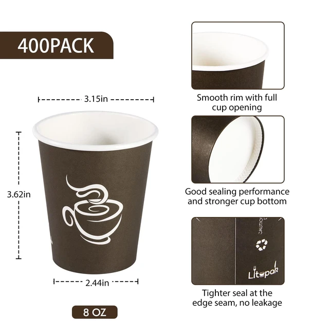 Alt view image 9 of 14 - 400 Pack 8 oz Paper Cups, Brown Disposable Hot Coffee Cups for Party, Picnic, Travel, and Events