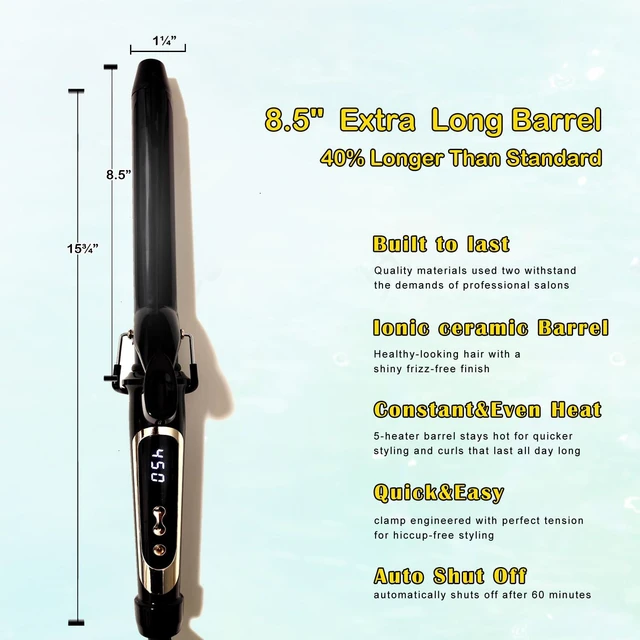 Alt view image 10 of 14 - 1.25 Inch Curling Iron Extra Long Barrel with Clamp Instant Heat to 450 | Ceramic Coating with LCD Display, 1 1/4 Inch Hair Style Tool for Long & Medium Hair, Designed for Women & Girls