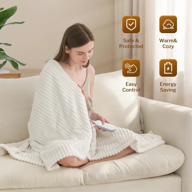 Alt view image 9 of 14 - Heated Throw Blanket, 5 Heat Levels, 3 Hours Auto-Off, 50"x60", White | ETL & FCC Certified, OEKO-TEX Flannel & Sherpa, Machine Washable, Cozy & Soft, for Couch Bed Office Lap