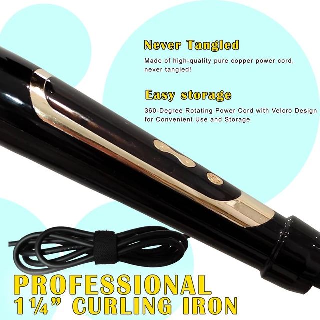 Alt view image 12 of 14 - 1.25 Inch Curling Iron Extra Long Barrel with Clamp Instant Heat to 450 | Ceramic Coating with LCD Display, 1 1/4 Inch Hair Style Tool for Long & Medium Hair, Designed for Women & Girls