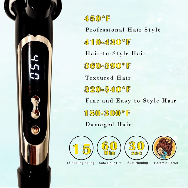 Alt view image 11 of 14 - 1.25 Inch Curling Iron Extra Long Barrel with Clamp Instant Heat to 450 | Ceramic Coating with LCD Display, 1 1/4 Inch Hair Style Tool for Long & Medium Hair, Designed for Women & Girls