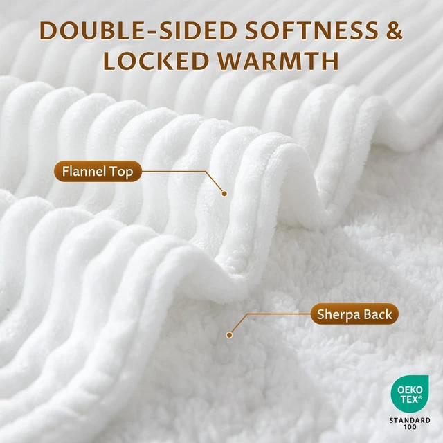 Alt view image 12 of 14 - Heated Throw Blanket, 5 Heat Levels, 3 Hours Auto-Off, 50"x60", White | ETL & FCC Certified, OEKO-TEX Flannel & Sherpa, Machine Washable, Cozy & Soft, for Couch Bed Office Lap