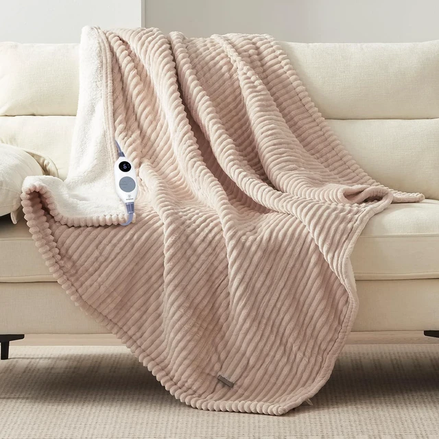 Alt view image 8 of 14 - Heated Throw Blanket, Fast Heating Blanket, 50x60 Inch, Beige | Soft Flannel Sherpa Electric Throw with 6 Heating Levels & 2-10 Hours Auto Shut Off, ETL Certification, Machine Washable