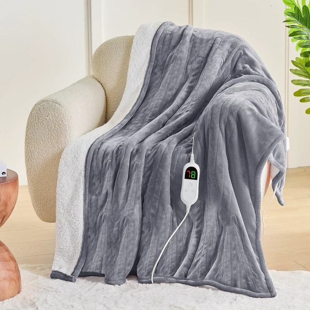 Alt view image 12 of 12 - Heated Blanket Electric Throw 50"X60", Heating Blanket with 10 Heat Levels 1/2/4/6/8 Hours Auto-Off,Fleece Soft Sherpa Blanket,Gifts for Grandma Mom Seniors, Misty Grey