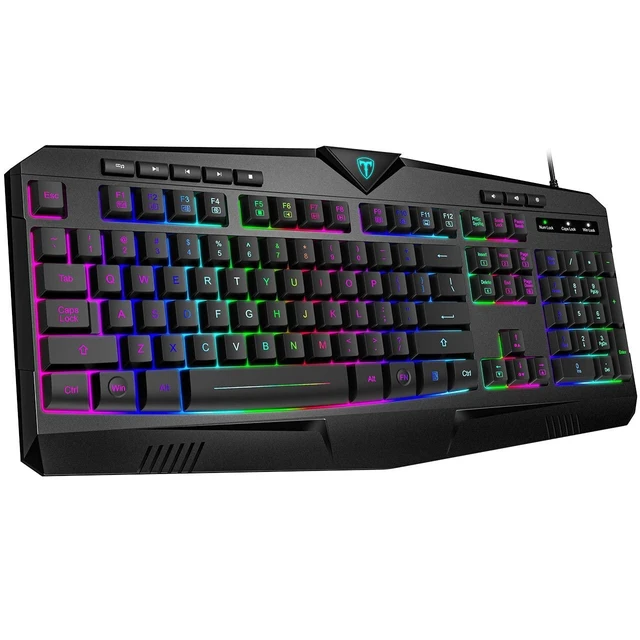 Alt view image 8 of 14 - Gaming Keyboard, Full Size RGB Backlit Quiet Computer Keyboard, Wrist Rest, Silent Keys, Multimedia Keys, Anti-ghosting, Waterproof Light Up USB Wired Keyboard for PC Mac Xbox Gamer Office
