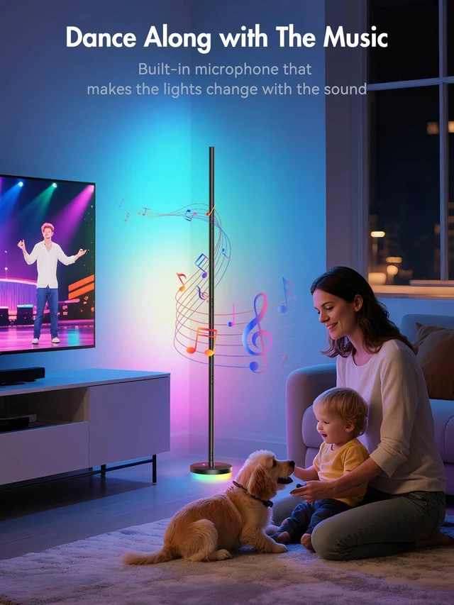 Alt view image 11 of 14 - Corner Floor Lamp, RGBICW LED Corner Lamp with 1300lm Smart Modern Floor Lamp,App & Remote Control,Music Sync,Color Changing Standing Lamp for Bedroom Living Room and Gaming Rooms
