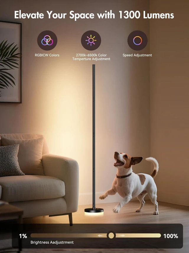 Alt view image 10 of 14 - Corner Floor Lamp, RGBICW LED Corner Lamp with 1300lm Smart Modern Floor Lamp,App & Remote Control,Music Sync,Color Changing Standing Lamp for Bedroom Living Room and Gaming Rooms