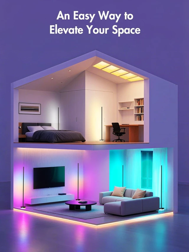 Alt view image 14 of 14 - Corner Floor Lamp, RGBICW LED Corner Lamp with 1300lm Smart Modern Floor Lamp,App & Remote Control,Music Sync,Color Changing Standing Lamp for Bedroom Living Room and Gaming Rooms