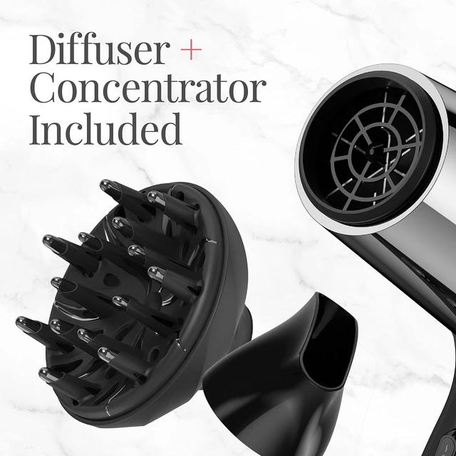 Alt view image 12 of 14 - Impact Resistant Hair Dryer, 1875W Ceramic Ionic | Shock-Absorbing Rubber Wrap for Durability, Diffuser and Concentrator Included, 3 Heat and 2 Speed Settings, Cool Shot Button