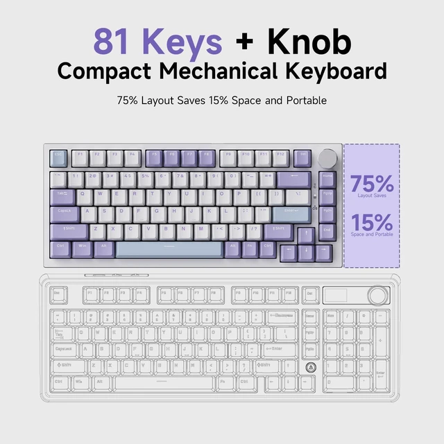 Alt view image 14 of 14 - Ajazz AK820 TKL 75% Hot Swappable Mechanical Keyboard with Volume Knob, Gasket Mount Wired Gaming Keyboard, Pre-lubed Linear Switch, South-Facing RGB, PBT Keycaps