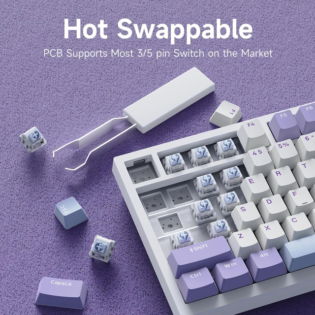 Alt view image 12 of 14 - Ajazz AK820 TKL 75% Hot Swappable Mechanical Keyboard with Volume Knob, Gasket Mount Wired Gaming Keyboard, Pre-lubed Linear Switch, South-Facing RGB, PBT Keycaps
