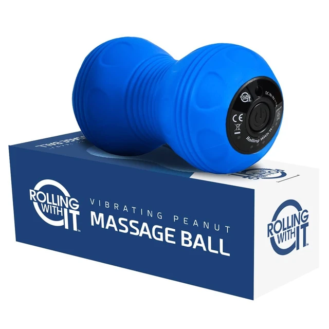 Alt view image 8 of 14 - Rolling With It Vibrating Peanut Massage Ball, Deep Tissue, Blue | Vibrating peanut, 4 intensity levels, Cordless & rechargeable, Auto shut-off, For neck, back & feet, Deep tissue relief