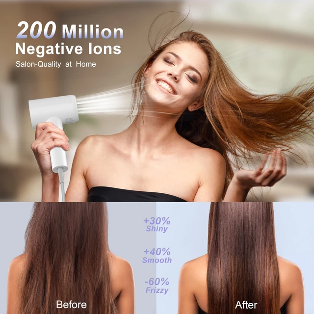 Alt view image 10 of 14 - Hair Dryer, 200 Million Ionic Blow Dryer, 110,000 RPM Fast Drying, Reduced Frizz, Intelligent Thermo-Control, Low Noise, Lightweight for Adult/Children/Dog, Home/Hotel/RV/Travel