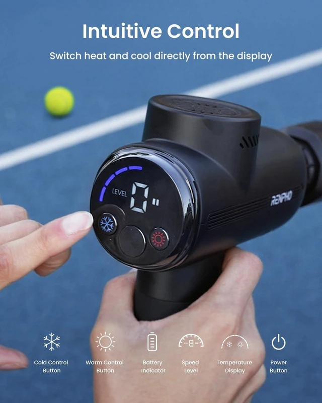 Alt view image 9 of 14 - Active Thermacool 2 Massage Gun with Intuitive Heat and Cold Control | VA Display Handheld Percussion 10mm Deep Tissue Massager for Neck Back Muscle, FSA Eligible Gift for Men Women Athletes HSA