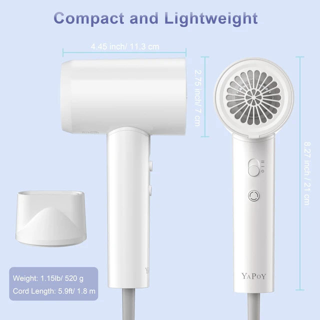 Alt view image 14 of 14 - Hair Dryer, 200 Million Ionic Blow Dryer, 110,000 RPM Fast Drying, Reduced Frizz, Intelligent Thermo-Control, Low Noise, Lightweight for Adult/Children/Dog, Home/Hotel/RV/Travel