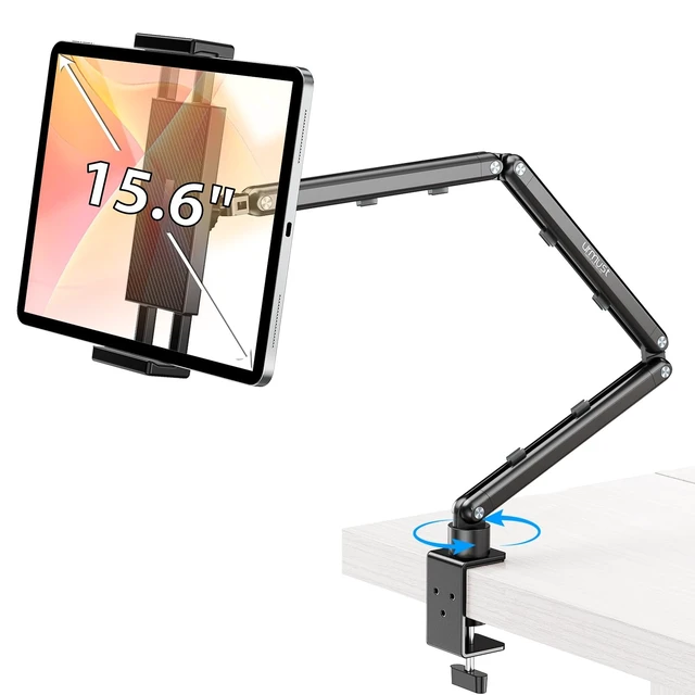 Alt view image 8 of 14 - Tablet Stand for Desk, Adjustable iPad Holder for Bed, 4.7"-15.6" | 360° Rotation, Sturdy Aluminum Tablet Arm Mount for iPad Pro/Air/Mini, iPhone, Galaxy Tab, for Kitchen, Work, Video Call
