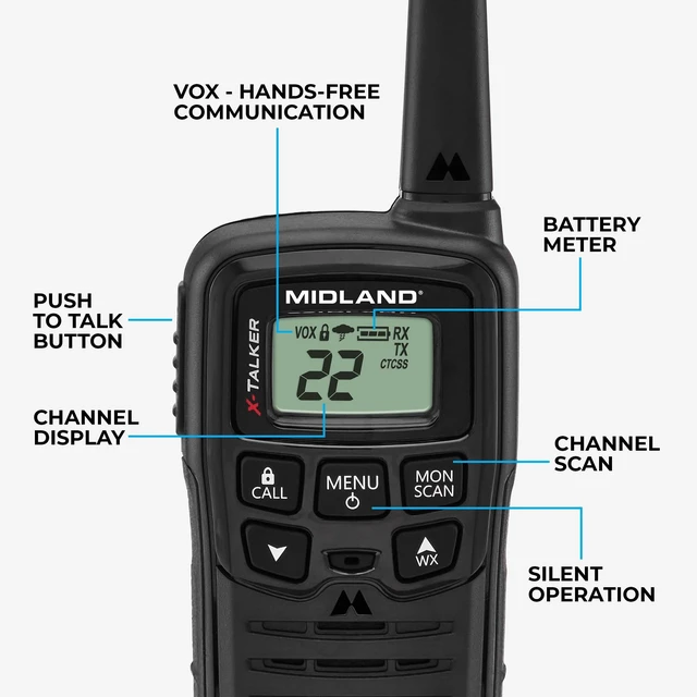 Alt view image 13 of 14 - T10 X-Talker FRS Walkie Talkie, Black, 2 Pack | License Free, Up to 20 Mile Radius, 22 Channels, 38 Privacy Codes, Weather Alerts and Water Resistant
