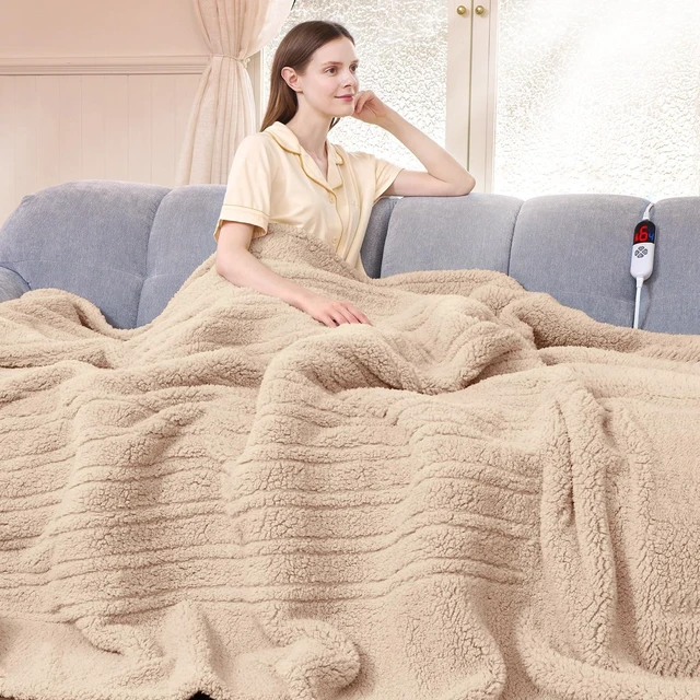 Alt view image 8 of 14 - Heated Blanket Full Size 72"X84" Beige with Soft Sherpa, 10H Timer | Double Sided Sherpa Electric Blanket Full With LED Display, 6 Heating Levels, Machine Washable, Fast Heating, Gift For Women