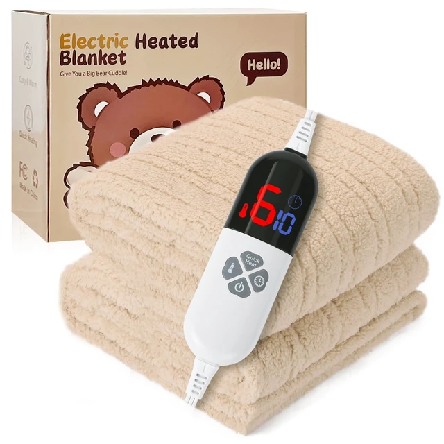 Alt view image 11 of 14 - Heated Blanket Full Size 72"X84" Beige with Soft Sherpa, 10H Timer | Double Sided Sherpa Electric Blanket Full With LED Display, 6 Heating Levels, Machine Washable, Fast Heating, Gift For Women
