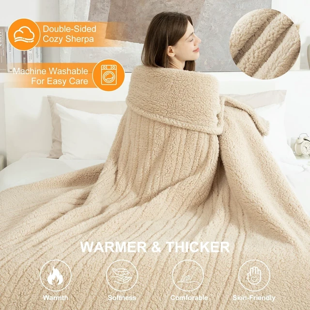 Alt view image 10 of 14 - Heated Blanket Full Size 72"X84" Beige with Soft Sherpa, 10H Timer | Double Sided Sherpa Electric Blanket Full With LED Display, 6 Heating Levels, Machine Washable, Fast Heating, Gift For Women